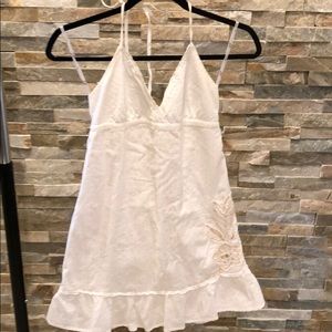Dresses - White, cotton sundress with khaki flower design Dresses - White, cotton sundress with khaki flower design